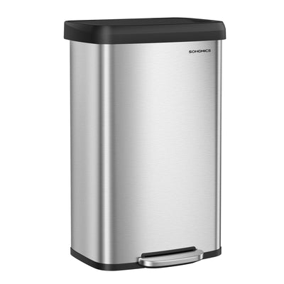 SONGMICS Kitchen Trash Can, 21 Gallon (80 L) Stainless Steel Garbage Can, with Stay-Open Lid and Step-on Pedal, Soft Closure, Tall, Large and Space-Saving, Silver and Black ULTB534E01