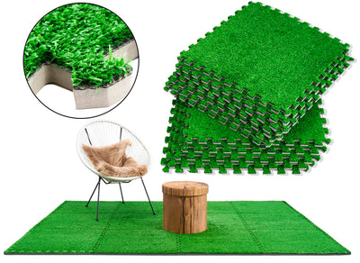 Sorbus Grass Foam Floor Tiles - 12 Interlocking Mats of 24"X24” Total of 48 Sq Ft for Kids Outdoor Toys, Playroom, Deck, Patio, Basement Home Gym - Artificial Carpet Grass Turf Indoor Outdoor Flooring