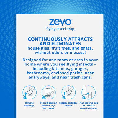 Zevo Flying Insect Trap for Indoors: Light Trap Captures Fruit Flies, Gnats and Houseflies, Starter Kit (1 Plug-in Base + 1 Cartridge)