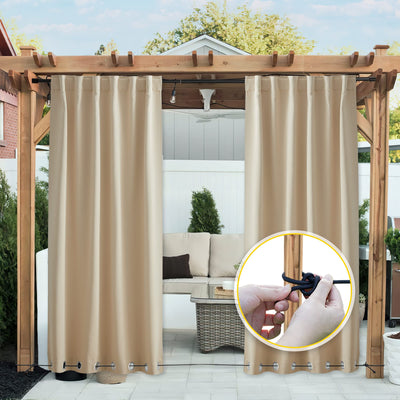 NICETOWN 2 Panels Weighted Blackout Cabana Curtains Outdoor Patio Windproof Top & Bottom Grommet & Back Tab, Thermal Heavyweight Drapes Keep Privacy for Yard/Porch, Biscotti Beige, W52 x L84