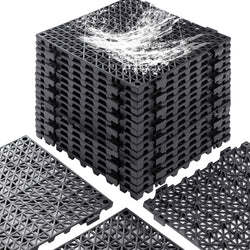 12” x 12” Drainage Interlocking Floor Tiles, 12 Pack Non-Slip Pool Deck Drain Tiles for Flooring, Soft PVC Splicing Modular Cushion Mats, Rubber Floor Tiles with Holes for Shower Basement Garage Shed