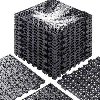 12” x 12” Drainage Interlocking Floor Tiles, 12 Pack Non-Slip Pool Deck Drain Tiles for Flooring, Soft PVC Splicing Modular Cushion Mats, Rubber Floor Tiles with Holes for Shower Basement Garage Shed