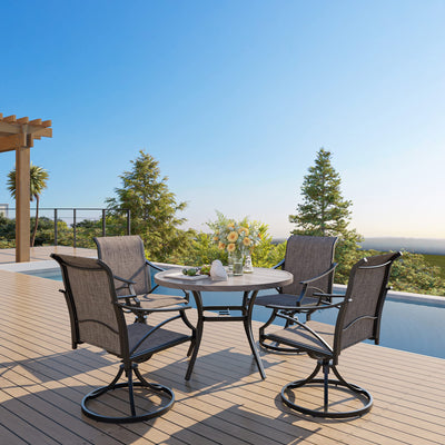 VICLLAX Round Patio Table with Adjustable Umbrella Hole, All Weather Outdoor Round Dining Table for Lawn Garden, 42"x 28" Grey Wood-Like