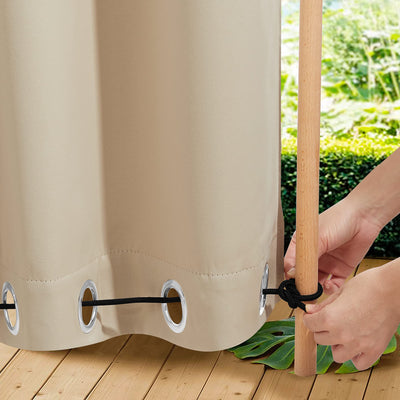 NICETOWN 2 Panels Weighted Blackout Cabana Curtains Outdoor Patio Windproof Top & Bottom Grommet & Back Tab, Thermal Heavyweight Drapes Keep Privacy for Yard/Porch, Biscotti Beige, W52 x L84