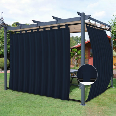 Easy-Going Outdoor Patio Curtains Detachable Tab Top Windproof Weatherproof Curtain for Cabana, Porch, Pergola and Gazebo, Tab Bottom Drape, 2 Panels, 110W x 96L inch, Navy