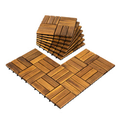 AN68 Pack of 10 Deck Tiles - 12"x12" Interlocking Natural Solid Acacia Wood for Outdoor & Indoor, Patio Garden, Balcony, Poolside - Natural Color