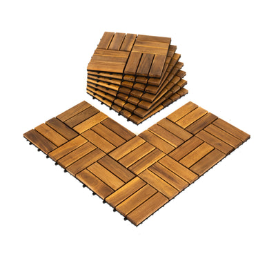 AN68 Pack of 10 Deck Tiles - 12"x12" Interlocking Natural Solid Acacia Wood for Outdoor & Indoor, Patio Garden, Balcony, Poolside - Natural Color