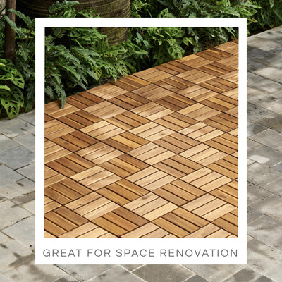 10 Pcs Interlocking Deck Tiles 12" x 12", Patio Flooring Outdoor Waterproof, Acacia Wood Decking All Weather, Floor Tiles for Balcony, Backyard, Indoor and Outdoor Use (Golden Teak)