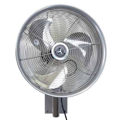 HydroMist Oscillating Wall Mounted Outdoor-Rated Fan, 3-Speed Control on Motor, Alum Blade, Mounting Bracket and Black Vinyl Cover, Quiet Running, Indoor/Outdoor, 18”, Metallic Silver