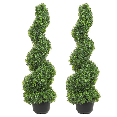VEVOR Artificial Boxwood Spiral Topiary Trees, 4ft Tall (2 Pieces) Faux Plant Outdoor, All-Year Green Fake Plant with Replaceable Leaves for Decorative/Indoor/Porch/Garden