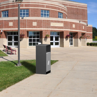 CrazyAnt Outdoor Trash Can with Lid – 35" Heavy Duty Metal Garbage Bin for Commercial & Public Spaces, Dual-Sided Disposal, Lockable Back Door, Removable Inner Bucket, Weather-Resistant, Black & Gray