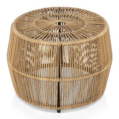 Muse & Lounge Co. Ysar Boho Rattan Round Coffee Table Outdoor with Metal Frame, All-Weather and Rust Resistant, Handcrafted Coastal Furniture for Patio, Poolside, Garden, Yard, Natural Brown