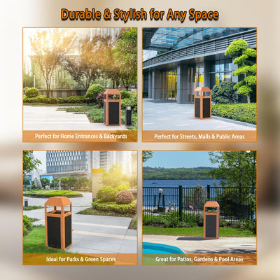 CrazyAnt Outdoor Commercial Trash Can with Lid, Lockable Heavy-Duty Metal Waste Bin with Removable Liner, Rustproof Garbage Receptacle for Parks, Streets, Public Spaces, 36"x16"x16"