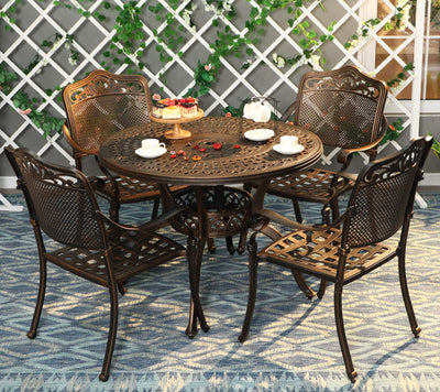 PHI VILLA 39 Inch Cast Aluminum Patio Bistro Dining Table, Round Outdoor Dining Table with 1.97" Umbrella Hole, Golden Bronze