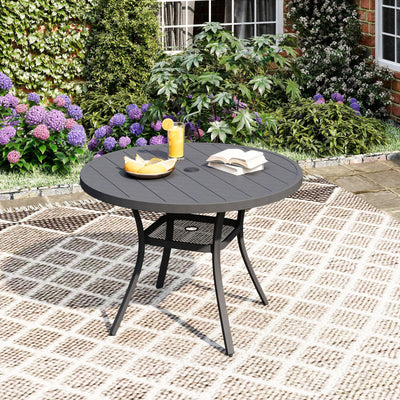 DIFY Patio Round Dining Table, 42" All Weather Round Outdoor Table with 1.57" Umbrella Hole for 4 Person, Perfect for Balcony Garden and Backyard, Grey