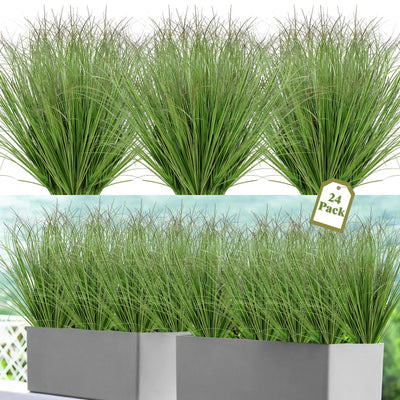 UXORSN 24 Bundles Artificial Plants Onion Grass Outdoor 20 Inch Tall Fake Shrubs Wheat Grass UV Resistant Greenery Stems Faux Bushes Plant for Indoor Outdoor Garden Office Home Decor, Green