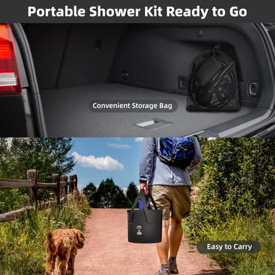 Moriko Portable Camping Shower, 6000mAh Rechargeable Shower Pump, Filtered Shower Head & 5 Gallons Foldable Bucket, Outdoor Shower for Hiking Beach, Travel, Pet Bath, Car Washing, Surf & Boat Cleaning