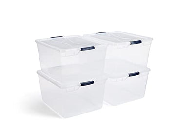 Sterilite 30 Quart Plastic Stacker Box, Lidded Storage Bin Container for  Home and Garage Organizing, Shoes, Tools, Clear Base & Gray Lid, 12-Pack