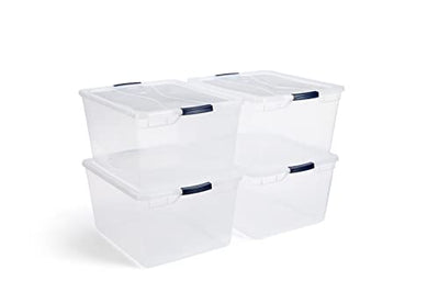 Rubbermaid Cleverstore Clear 71 Qt/18 Gal, Pack of 4 Stackable Large Storage Containers with Durable Latching Clear Lids, Visible Storage, Great for Tools, Sports Equipment, and Large Items