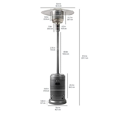 Amazon Basics 46,000 BTU Outdoor Propane Patio Heater with Wheels, Commercial & Residential, Slate Gray, 32.1 x 32.1 x 91.3 inches (LxWxH)