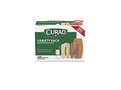 Curad Bulk Variety Pack Assorted Bandages, Flex-Fabric, Waterproof, Plastic, Knuckle, Heavy Duty Bandages (320Count)