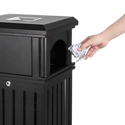 BEAMNOVA Outdoor Trash Can Matte Black Garbage Enclosure with Locking Lid Open Top Inside Barrel Stainless Steel Industrial Waste Container, 40 x 40 x 90cm/ 15.74" x 15.74" x 35.43"(L*W*H)
