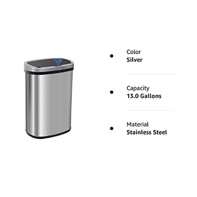 Stainless Steel Oval Bathroom Trash Can Wastebasket W/ Lid 1.3 Gallon  Garbage