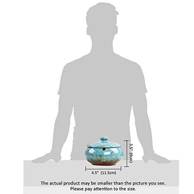 Lependor Ceramic Ashtray with Lids, Windproof, Cigarette Ashtray for Indoor or Outdoor Use，Ash Holder for Smokers,Desktop Smoking Ash Tray for Home Office Decoration - Blue