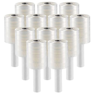 12 Pack Industrial Strength Mini Hand Stretch Wrap 5" 1000 Ft Roll 80 Gauge Thick, Shrink Wrap Roll for Moving Supplies, Furniture, Pallets, Plastic Wrap for Packing, Heavy Duty Stretch Film