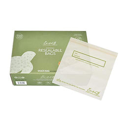 100% Compostable Food Storage Bags [Snack, Sandwich 150 Pack] Eco-Friendly Freezer Bags, Resealable Bags, Heavy-Duty, Reusable, by Earth's Natural Alternative, off white