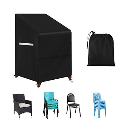 Stacking Outdoor Chair Cover Waterproof UV-Resistant Outdoor Patio Furniture Covers Stacked Chair Covers, Lounge Chair Covers Outdoor Stack Chairs for All Weather Protection, Black, 33"L x 27"D x 48"H