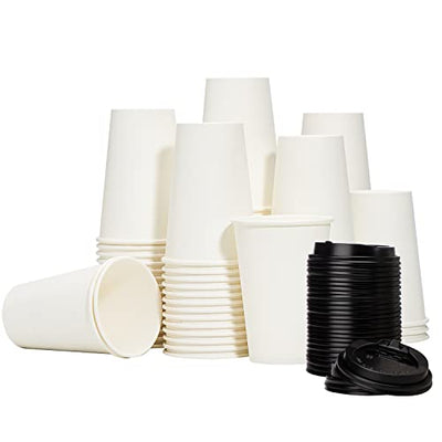 RACETOP Disposable Coffee Cups with Lids 12 oz 100 pack, 12 oz Coffee Cups with Lids, Togo Coffee Cups with Lids (100 cups and 100 lids)