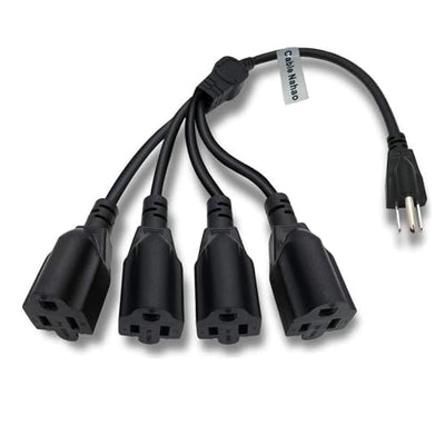 Cable Nahao 3 Prong 1 to 4 Outlet Power Cord Splitter Cord,Indoor Outdoor Cable Strip Outlet Saver,Power Extension Cable,SJT 16AWG,UL Approved for Computer, LED Stage Light(20 Inch, Black)