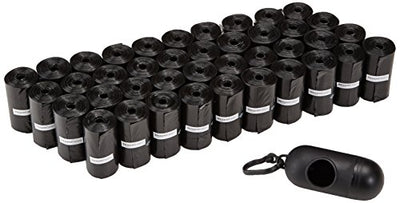 Amazon Basics Dog Poop Bags with Dispenser and Leash Clip, 13 x 9 Inches, Unscented, Black - 600 Bags (40 Rolls)