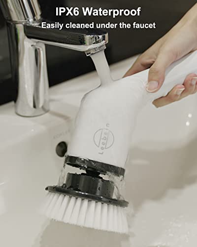 Electric Spin Scrubber, Leebein Cordless Cleaning Brush with 8 Replaceable Brush Heads, Tub and Floor Tile 360 Power Scrubber Dual Speed with Adjustable & Detachable Handle for Bathroom Kitchen Car