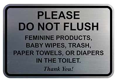 All Quality Please Do Not Flush Thank You Classic Framed Bathroom Etiquette Sign - Laser-Engraved Lettering | Durable ABS Plastic | Vibrant Colors - 4" x 6" (Brushed Silver)