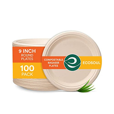 100% Compostable 9 Inch Heavy-Duty Paper Plates [125 Pack] Eco