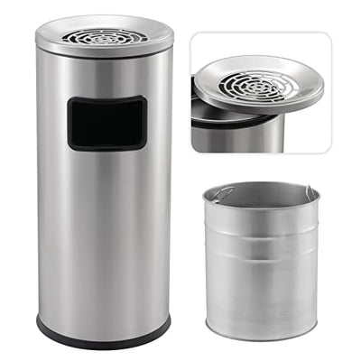BEAMNOVA Outdoor Trash Can with Lid Stainless Steel Commercial Garbage Enclosure Yard Garage Inside Barrel Industrial Garbage Can Heavy Duty Waste Container, 12.4 * 27 in /31.5 * 68.5cm