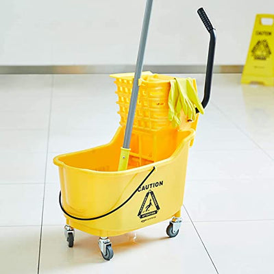 Amazon Basics Side Press Wringer Combo Commercial Mop Bucket on Wheels, 35 Quart, Yellow