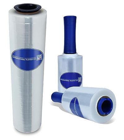 3 Pack Bundle International Plastics Co. Industrial Mini Stretch Film Wrap with Handle 5" 1000 ft Pallet Wrap Moving Supplies Shrink Cling Packaging Heavy Duty (Two x 5" + 15" Rotating Handles, Clear)