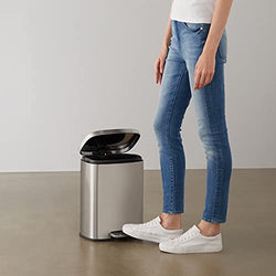Amazon Basics Smude Resistant Small Rectangular Trash Can With Soft-Close Foot Pedal, Brushed Stainless Steel, 12 Liter/3.1 Gallon, Satin Nickel Finish