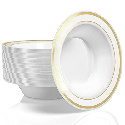 Stock Your Home Plastic Party Bowls (50 Pack) 12 Oz Elegant Disposable Dinnerware - Fancy Shatterproof Tableware for Catering, Holidays, Parties Supplies, Weddings, Catering, and Everyday Use (Gold)