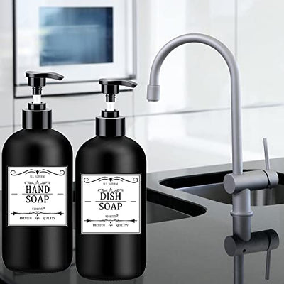 Black Soap Dispenser with Rust Proof Pump, Waterproof Labels (2 Pack,16 Oz), Soap Dispenser Bathroom, Plastic Hand Soap Dispenser Dish Soap Dispenser for Kitchen, Premium Thick Soap Pump Bottles