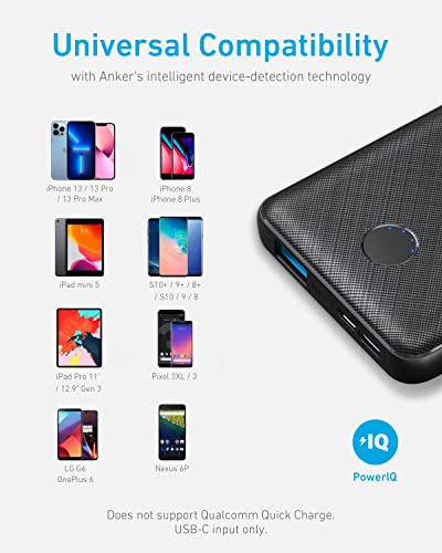 Anker Portable Charger, 313 Power Bank (PowerCore Slim 10K) 10000mAh Battery Pack with USB-C (Input Only) and PowerIQ Charging Technology for iPhone, Samsung Galaxy, and More.