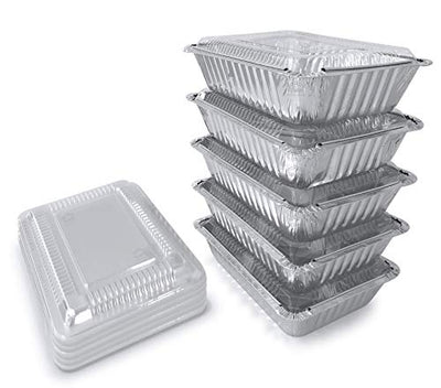Spare Essentials (55 Pack) 2.25 lb Disposable Takeout Pans with Clear Lids, Aluminum Foil Food Containers, Freezer Containers To Go, Leftovers Food Storage - Size 8.5 x 6 x 1.5