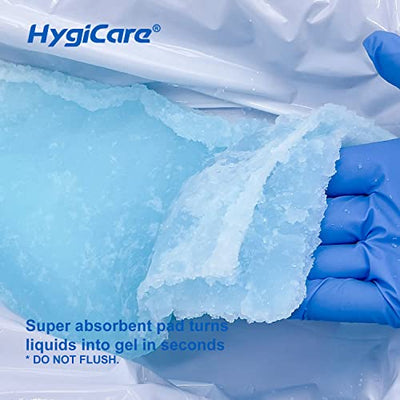 HygiCare Commode Liners with Super Absorbent Pads - 72 Count, Medical Grade, Leakproof, Super Strong, Best for Bedside Commodes and Bedpans, Easy Tie, Turn Liquids into Gel, Reduce Odor