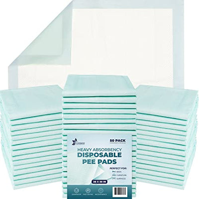 GREEN LIFESTYLE Disposable Underpads 50 Pack - 36" x 36" - Large Bed Pads, for use as Incontinence Bed Pads, Pet Pads, Pee Pads for Dogs, Cats, Bunny, Seniors Bed Pad (Pack of 50 - 36x36)