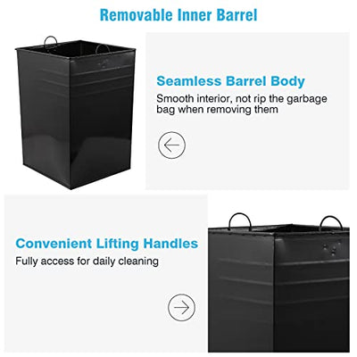 BEAMNOVA Stainless Steel Trash Can with Lid Black Commercial Open Top  Outdoor Garbage Enclosure Yard Garage Modern Indoor Industrial Heavy Duty  Metal