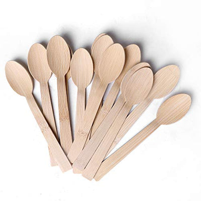 BANBU Bamboo Disposable Utensils- Bamboo Spoons for Eating 100% Biodegradable Compostable Renewable Natural Travel Cutlery Pack of 100- 6.7" Spoon