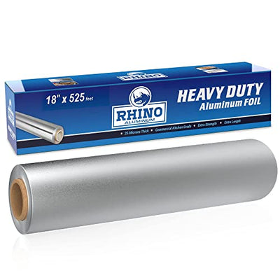 Rhino Aluminum Heavy Duty Aluminum Foil | Rhino 18 x 525 sf Roll, 25 Microns Thick | Commercial Grade & Extra Thick, Strong Enough for Food Service Industry (Pack of 1)